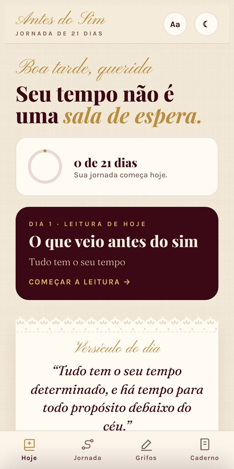 Prévia do app Antes do Sim no celular